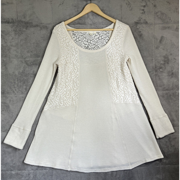 Anthropologie E By Eloise Dress Medium Cream Thermal Waffle Lace Knit A line - Picture 1 of 10
